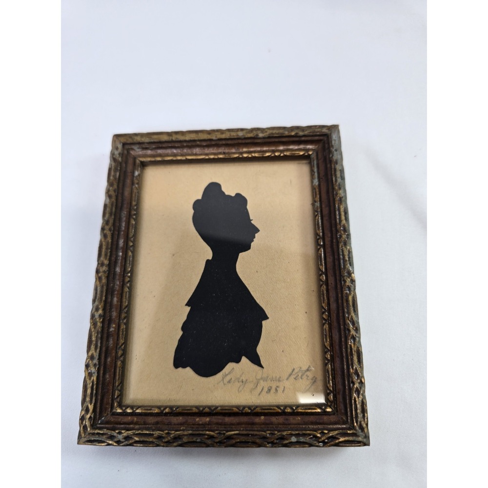 Antique 1851 Lady Jane Petty Silhouette Portrait Framed Victorian Folk Art